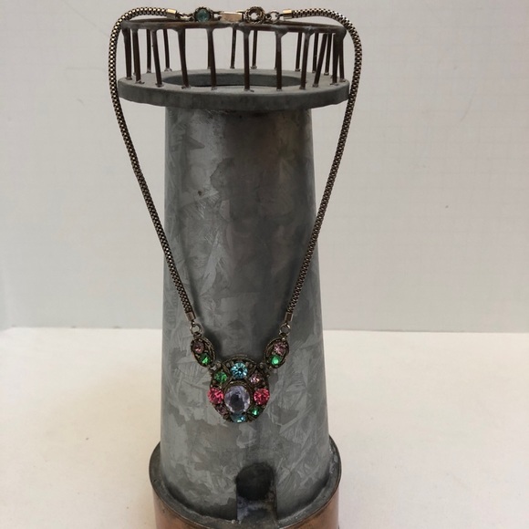 Vintage Multi Colored Necklace With 6” Chain Oval - Picture 5 of 7